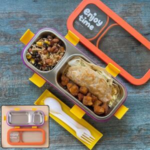 Stainless Steel Leak-Proof Lunch Box with 2 Compartments With Spoon & fork